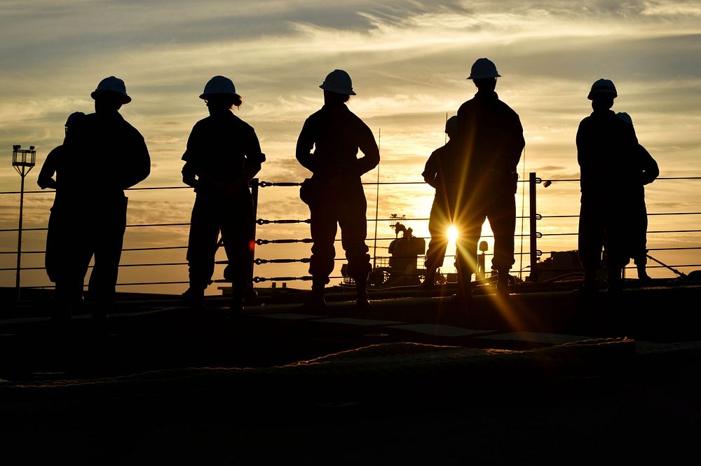 ROTA, Spain (Oct. 26, 2015) Sailors aboard USS Ross (DDG 71) conduct sea and anchor detail before pulling into Naval Station…