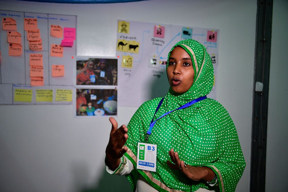 Iman Osman, a youth innovator pitches her bussines ideas at the closing ceremony of the first social innovation camp for…