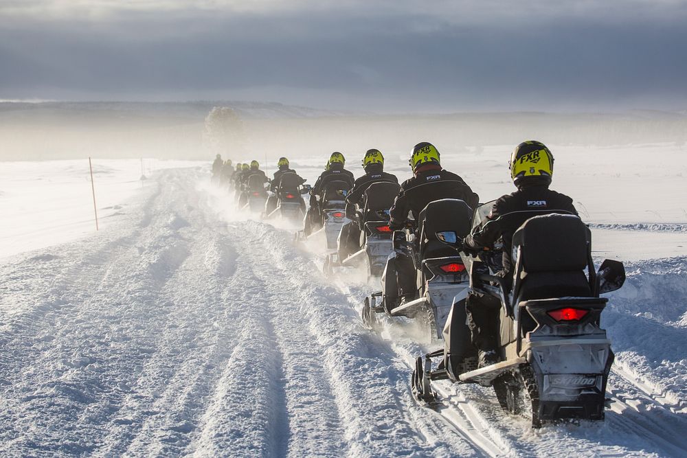 Snowmobile tour at Swan Lake