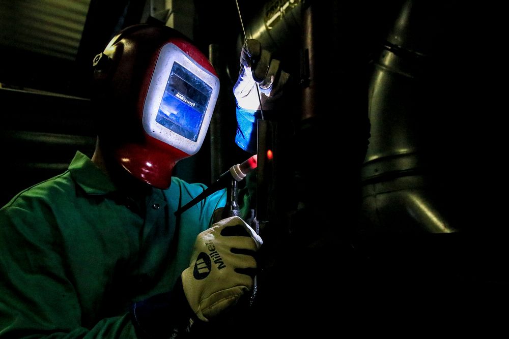 North Carolina Army National Guard Sgt. Michael Gray performs gas tungston arc welding on stainless steel during the Allied…