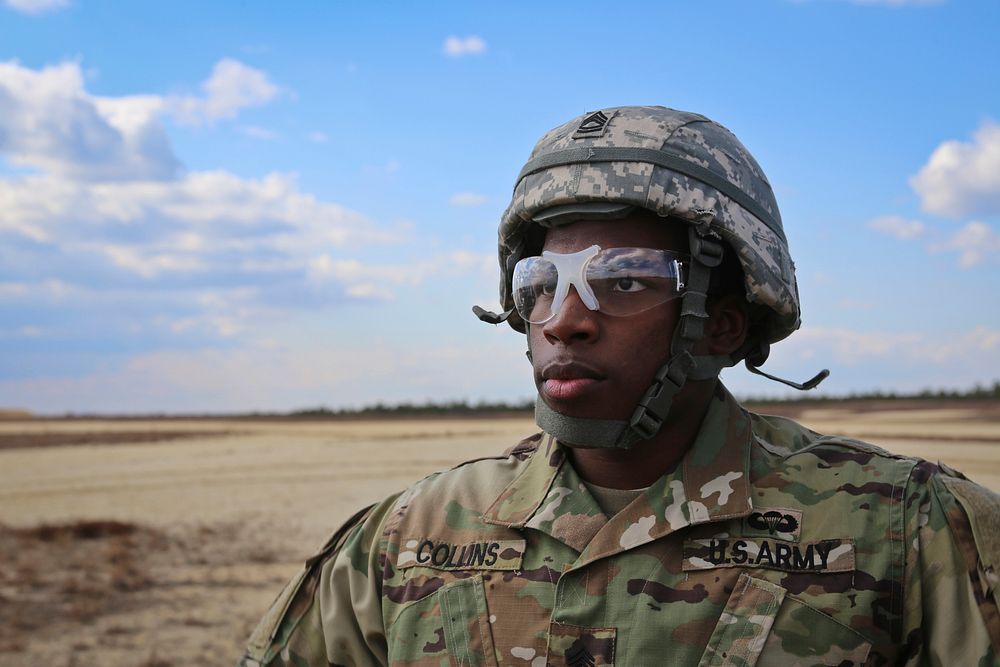 U.S. Army Sgt. Corey Collins, a soldier with the 404th Civil Affairs Battalion (Airborne), awaits the arrival of a New…