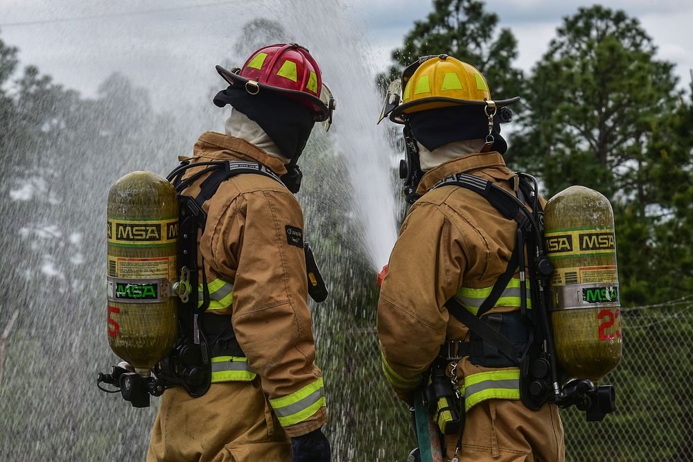 U.S. Air Force firefighters assigned to the South Carolina Air National Guard's 169th Civil Engineer Squadron complete their…