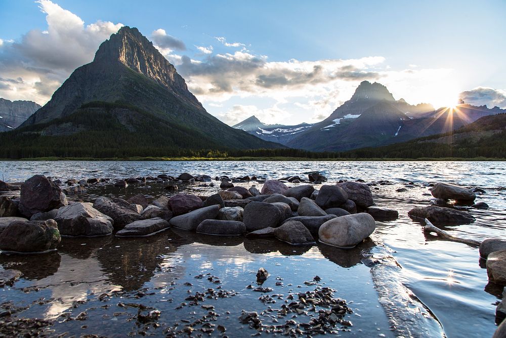 Sunset at Swiftcurrent Lake. Original public domain image from Flickr