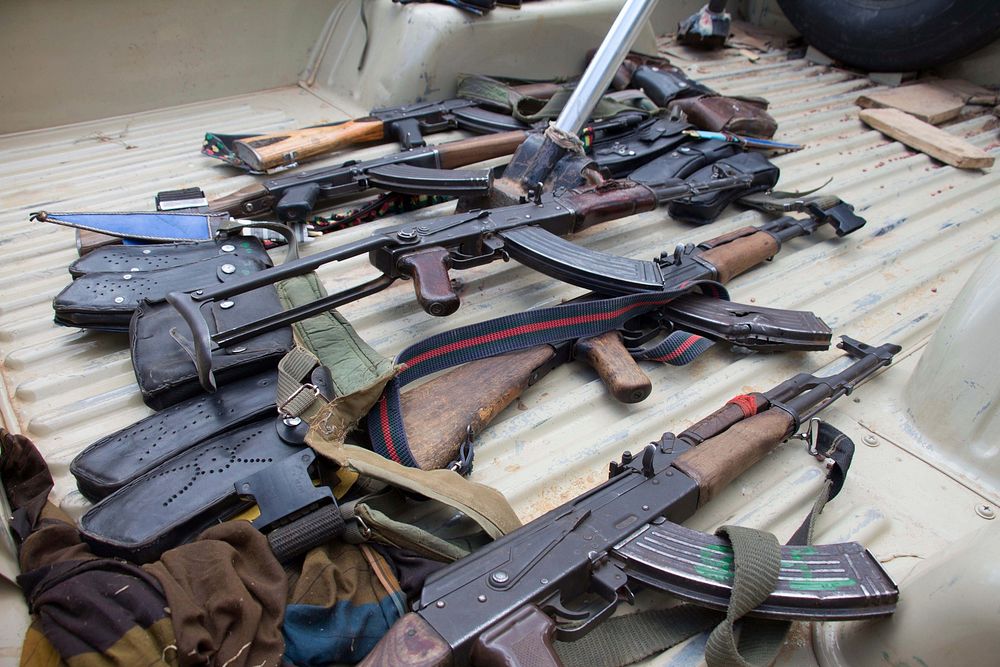 AK 47 rifles as seen after South West Special Forces destroyed Al Shabaab hideouts and recovered firearms in the on-going…