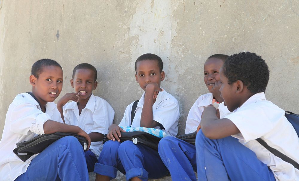 Students of Ahmed Bin Hanbal Primary and Secondary School pictured during class break in Kismaayo town, Jubbaland state on…