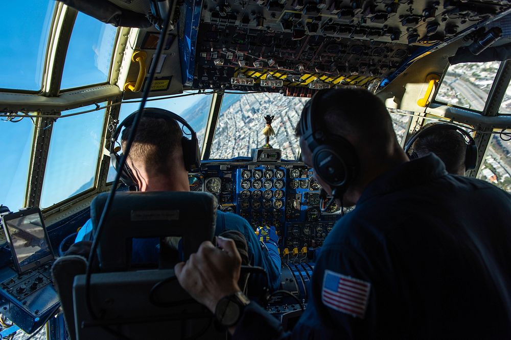 U.S. Marines fly the Blue Angels C-130 Hercules aircraft known as 'Fat Albert' during the San Francisco Fleet Week Air Show…
