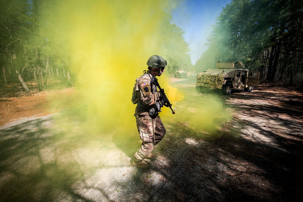 A U.S. Army Soldier respond to indirect fire during a tactical convoy exercise during the 1st Battalion, 254th Regional…