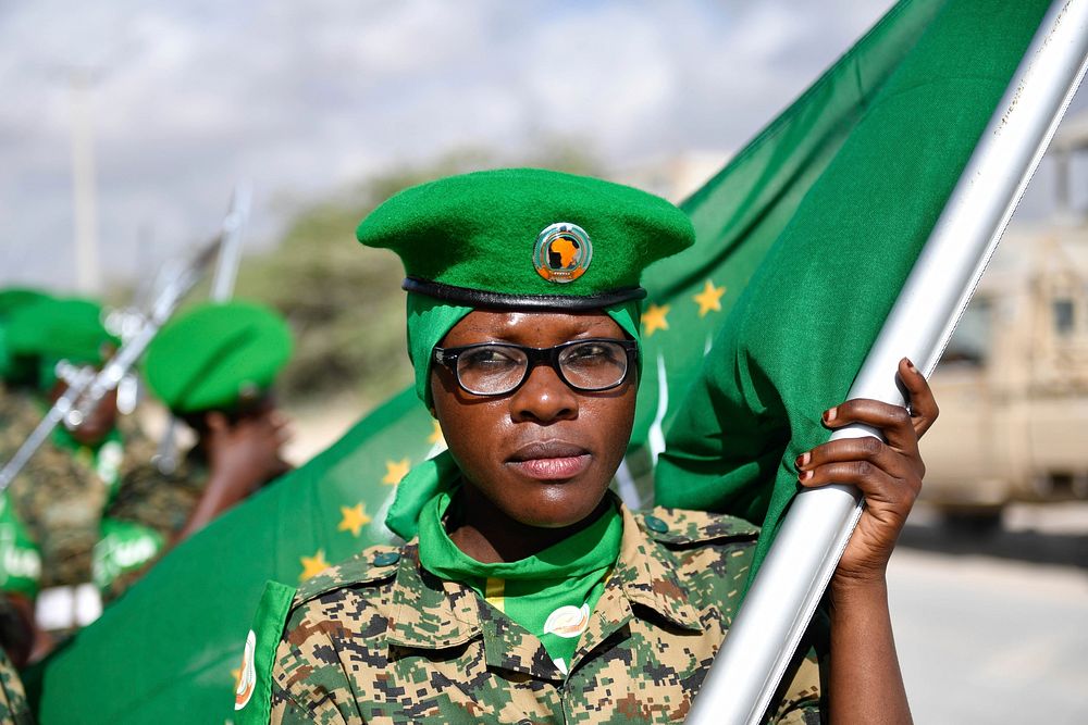 Female Peacekeepers of the African Union Mission in Somalia (AMISOM) march during the celebrations to mark International…