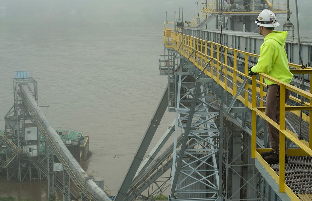 Consolidated Grain and Barge operations at the Riverside Terminal, in Cincinnati, OH, on May 10, 2017. Trucks deliver…