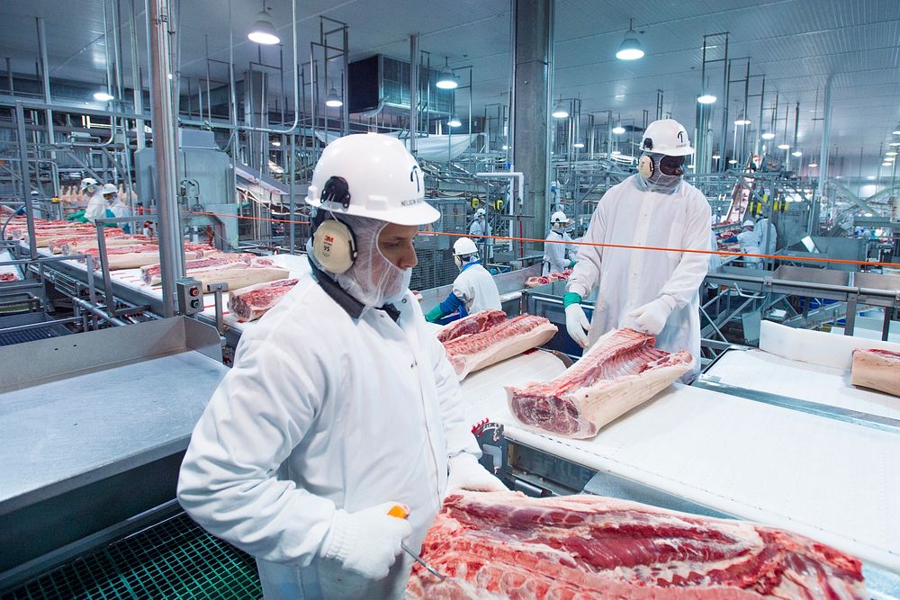 Agriculture Secretary Sonny Perdue visits Triumph Foods pork processing facility April 28, 2017. The facility houses 2,800…