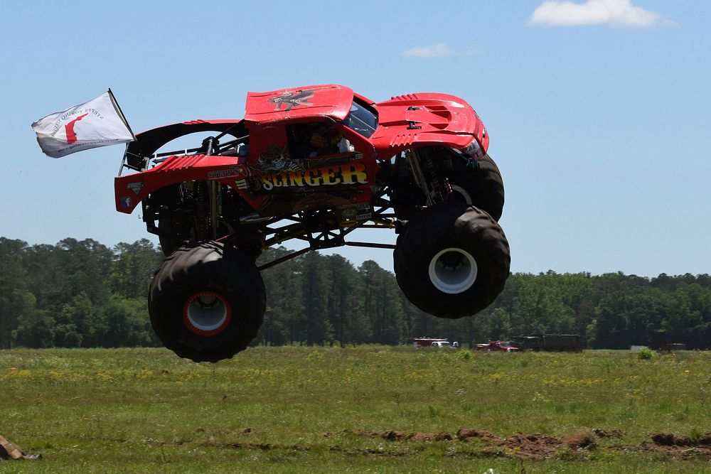 Monster truck "Gunslinger" driven by Scott Hartsock performs during the South Carolina National Guard Air and Ground Expo at…