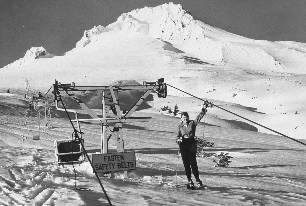 Timberline Lodge, old Magic Mile ski lift record 240 inches of snow buries chair lift. Original public domain image from…