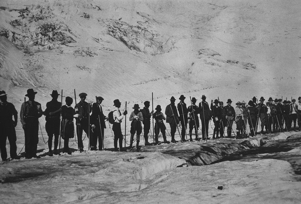 Climbing Mt Hood, Elliot glacier 1890's. Original public domain image from Flickr