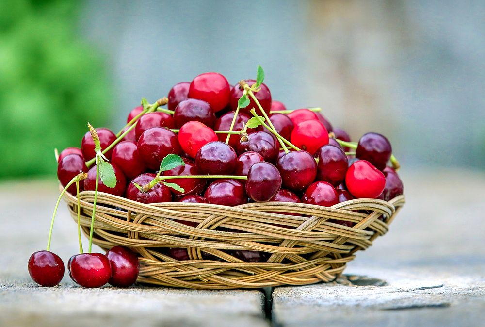 Basket full of cherries. Original public domain image from Flickr