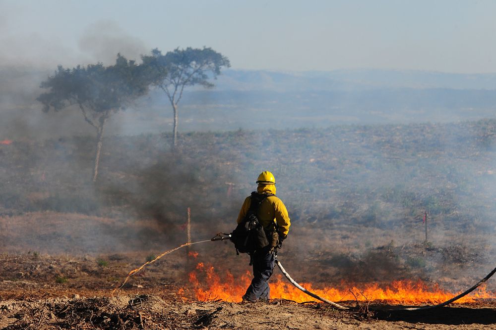 Firefighter on duty during a wildfire. Original public domain image from Flickr