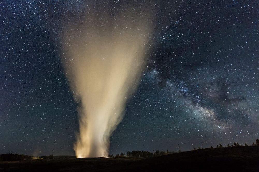 Old Faithful & The Milky Way. Original public domain image from Flickr
