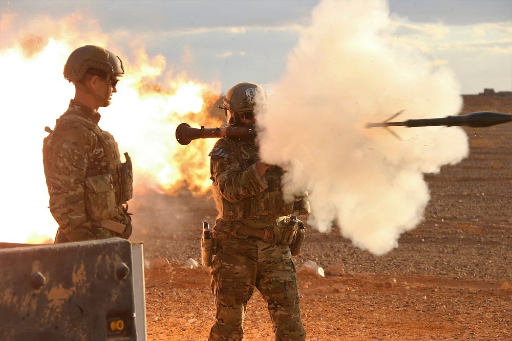 U.S. Army Maj. Gen. James Jarrard, left, the commander of Special Operations Joint Task Force-Operation Inherent Resolve…