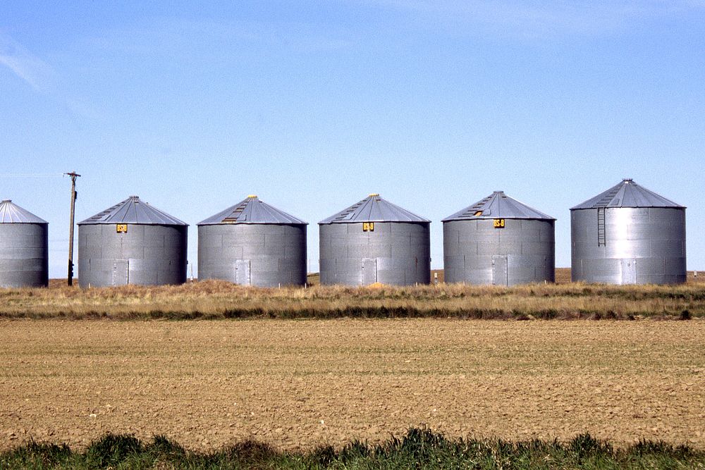 Grain bins in Hill County, MT. May 23, 2003. Original public domain image from Flickr