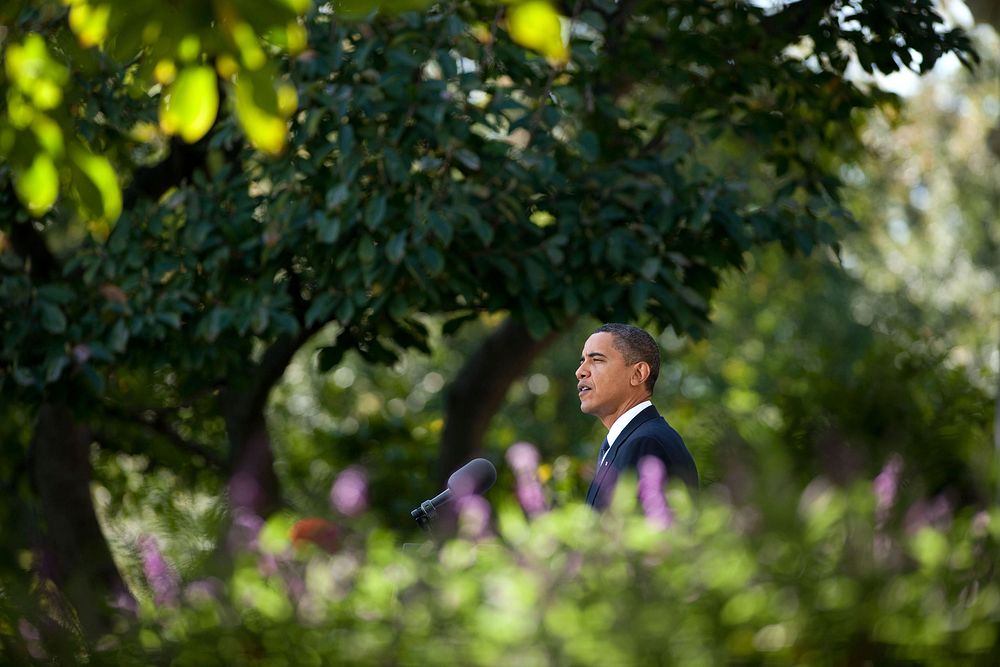 President Barack Obama makes a statement on winning the 2009 Nobel Peace Prize in the Rose Garden of the White House, Oct.…