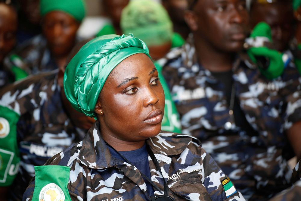 Newly deployed Sierra Leone Formed Police Unit (FPU) officers under the African Union Mission in Somalia (AMISOM) attend…
