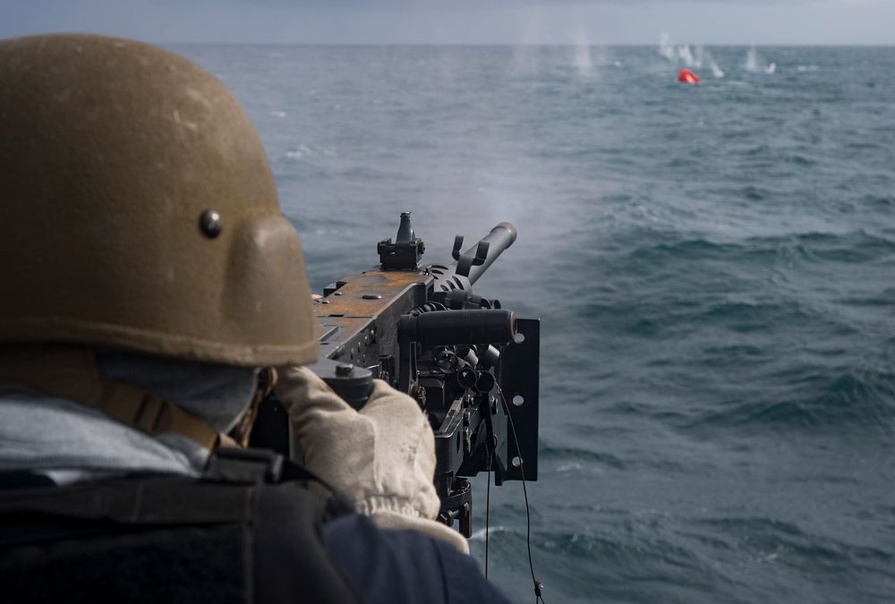 ATLANTIC OCEAN (April 4, 2018) Sonar Technician (Surface) 3rd Class Cody Ellefson shoots a "killer tomato" weapon target…
