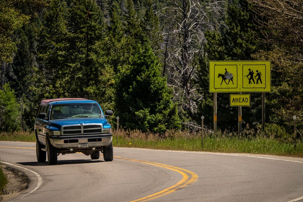 Drivers are warned of hikers and horseback riders in the Thompson Park area of Beaverhead-Deerlodge National Forest.