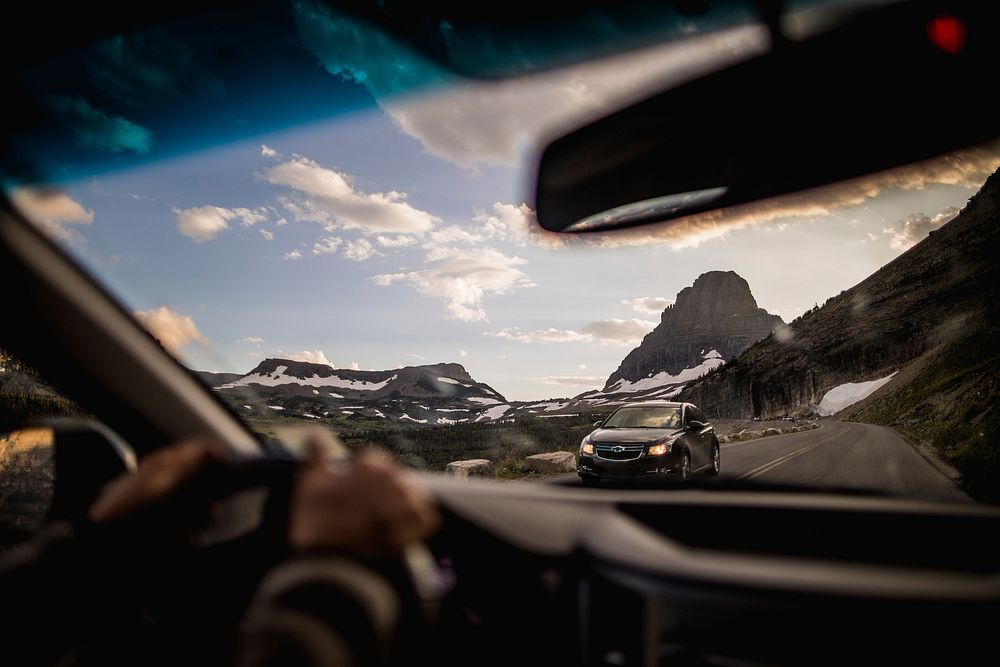 Driving Going-to-the-Sun Road. Original public domain image from Flickr