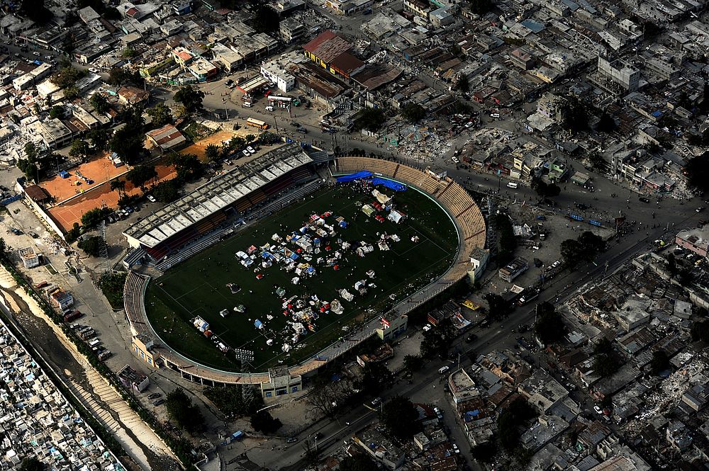 An aerial view shows downtown Port-au-Prince, Haiti, January 17, 2010.