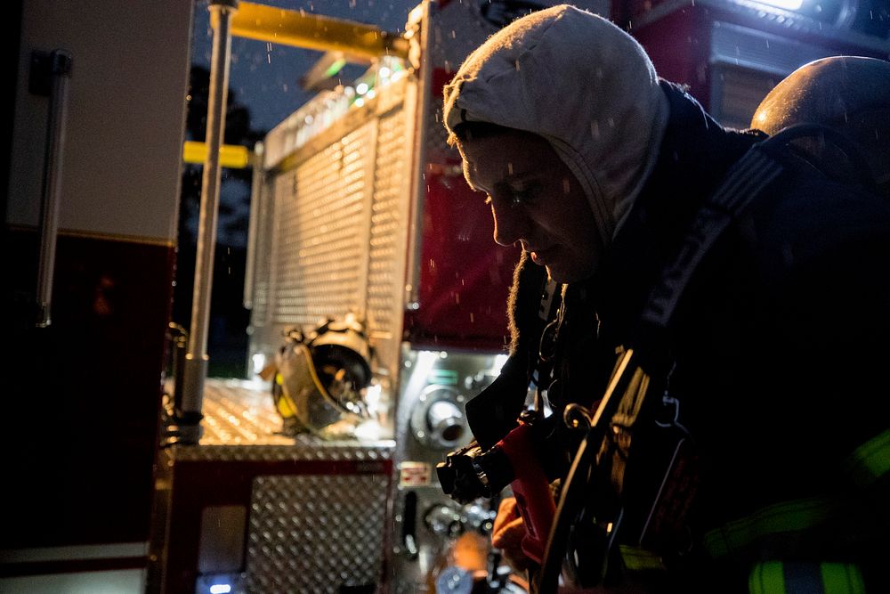 A firefighter preps gear prior to live burn training at the Anthony "Tony" Canale Training Center in Egg Harbor Township…