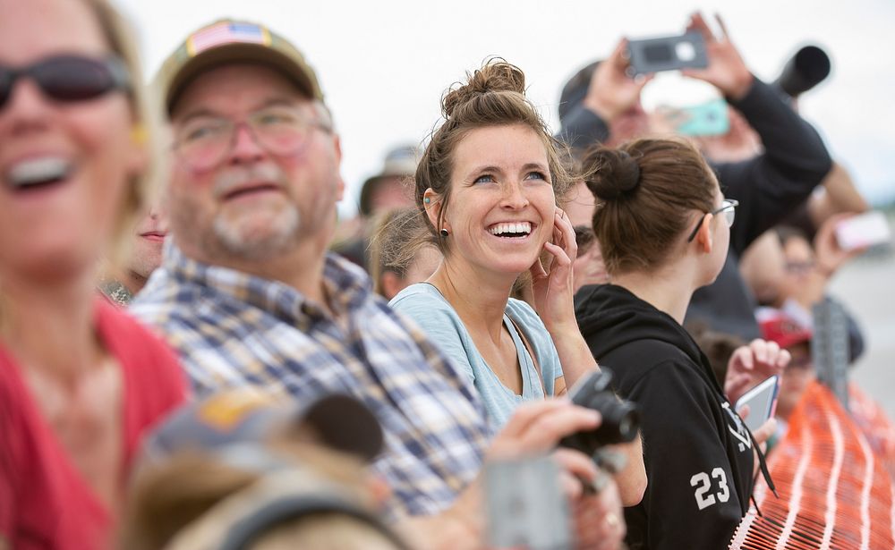 Lora Ramzey smiles during an aerial demonstration during the Special Needs and Department of Defense Family Day at the…