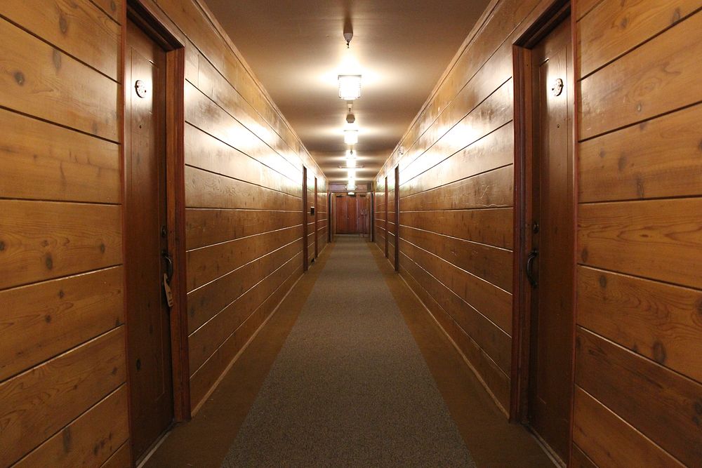 Timberline Lodge Hallway - Mt. Hood National Forest. Photos by Trent Deckard. Original public domain image from Flickr