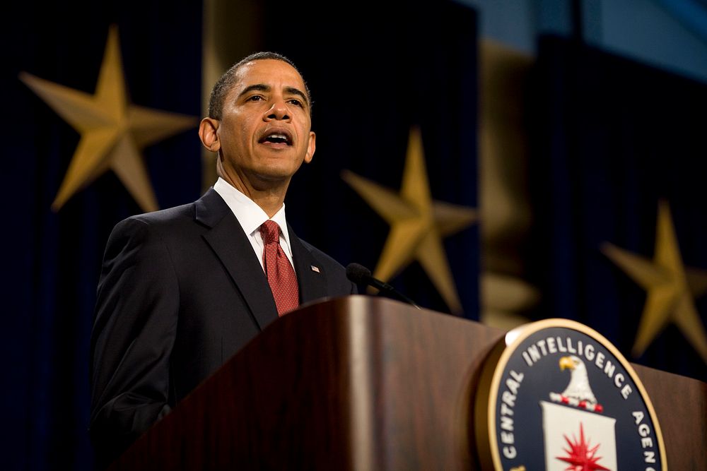 President Barack Obama delivers remarks during a memorial service at the CIA in Langley, Va., Feb. 5, 2010.