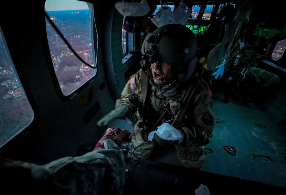 U.S. Army Sgt. Deven Scelfo, a flight medic with the New Jersey National Guard's Detachment 2, Charlie Company, 1-171st…