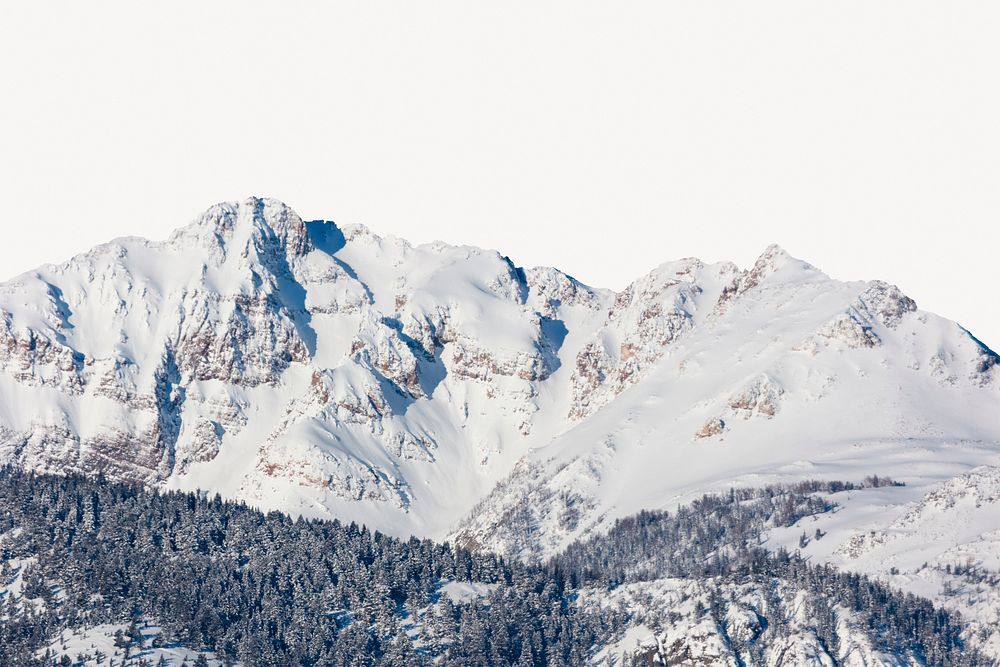 Snowy mountain border background, off white design psd