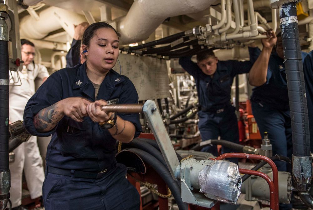 ATLANTIC OCEAN - (March 8, 2019) &ndash; Gas Turbine System Technician (Electrical) 2nd Class Patricia Christensen uses a…