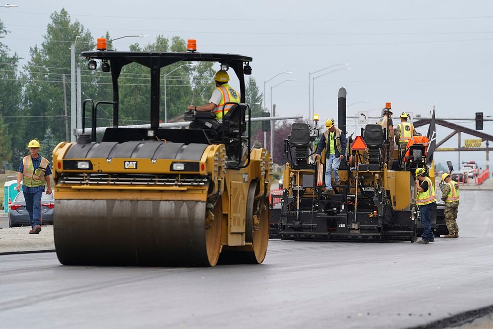 Civilian and active-duty Airmen assigned to the 773d Civil Engineer Squadron perform roadway maintenance, repaving, and…
