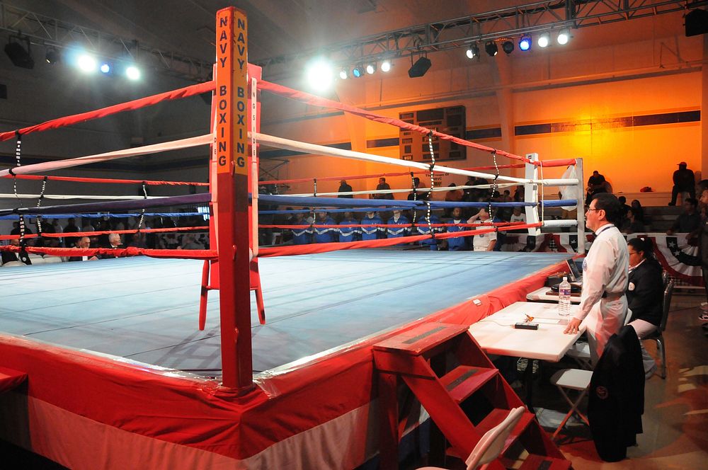 The U.S. Air Force Boxing Team stands at ringside awaiting the other service teams before the opening bout at the 2010 Armed…