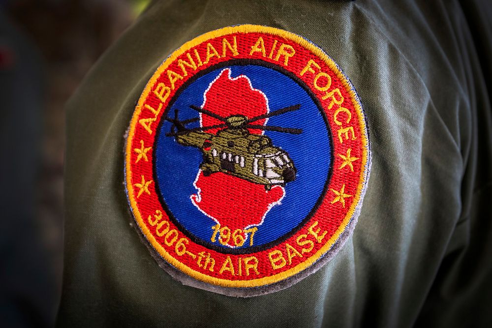 Portrait of the Albanian Air Force Military Unit No. 3006 patch taken at the New Jersey Army National Guard (NJARNG) Army…