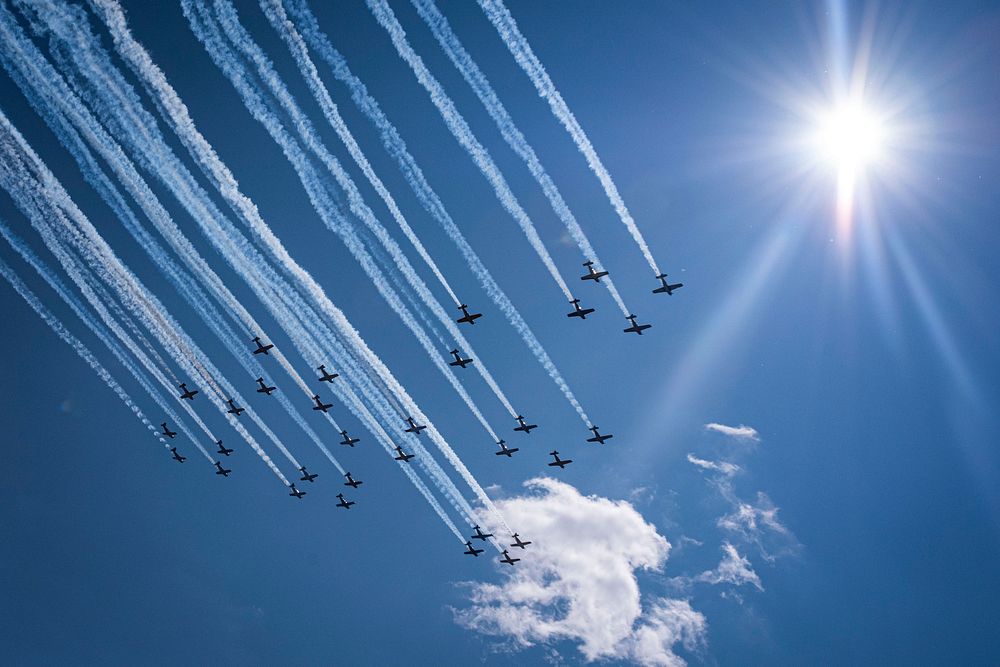 Warbirds of America show off their skills during the 2019 EAA AirVenture Oshkosh July 22, 2019, in Oshkosh, Wisconsin.