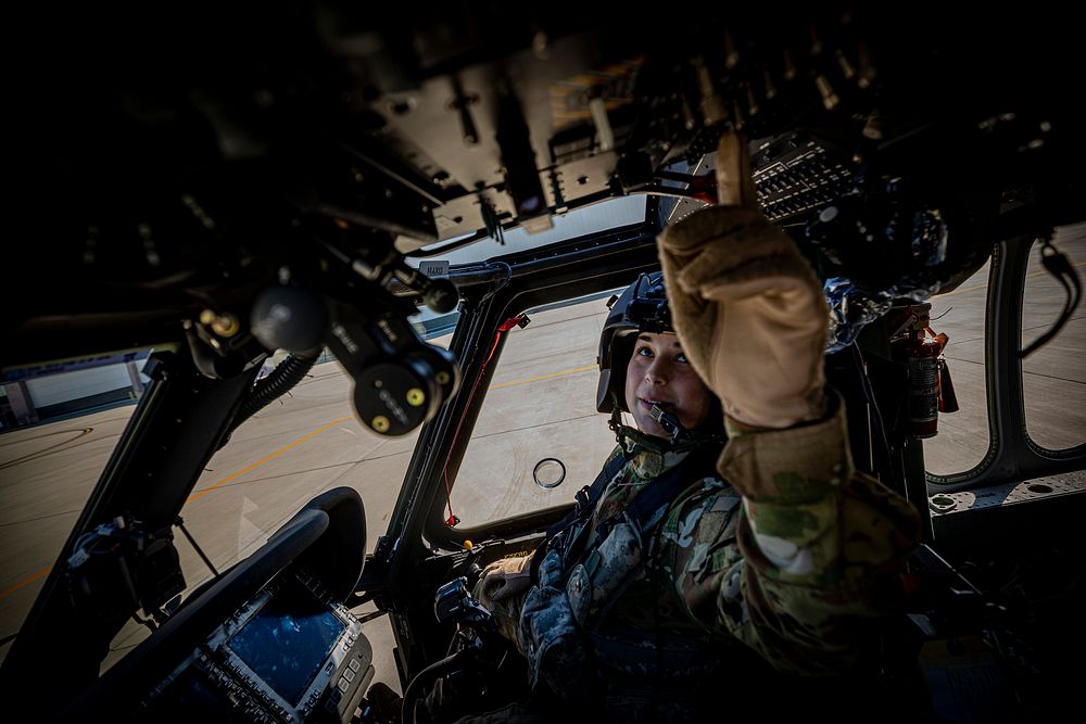 U.S. Army 1st Lt. Larissa Fluegel goes over pre-flight procedures at the Army Aviation Support Facility on Joint Base…