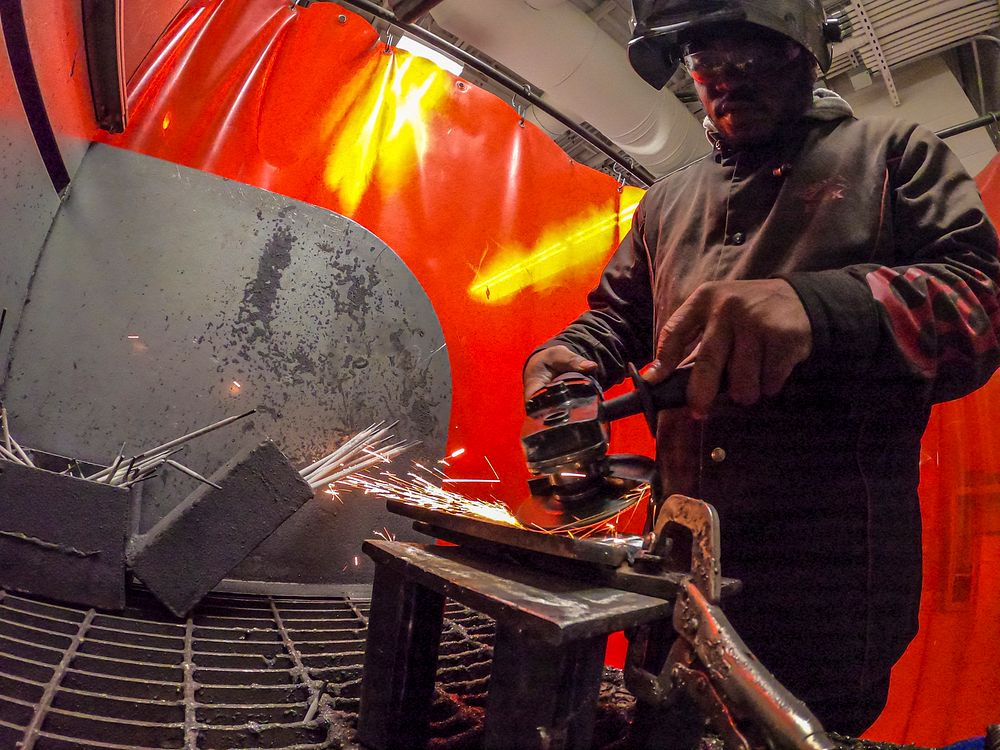 Participant working on a welding assignment at Jane Addams Resource Corporation, an employment and training provider that…