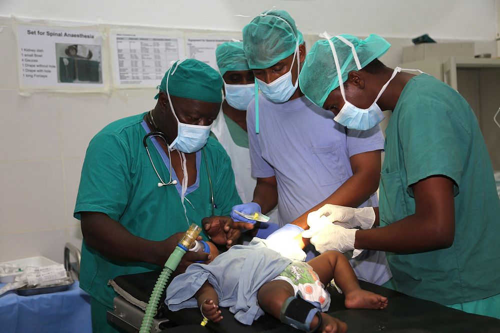A team of surgeons, anesthetists and nurses perform cleft lip and palate surgery at the Kismaayo General Hospital, Somalia…