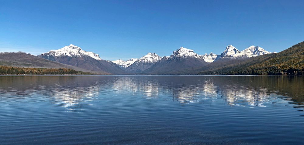 Lake McDonald from the foot of the lake at Apgar. Original public domain image from Flickr