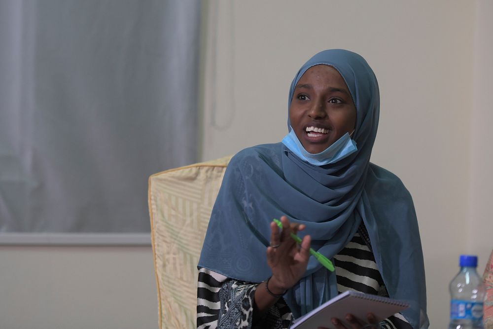 A participant makes a point during the Somali Women's Political Representation Forum organised by the office of Political…