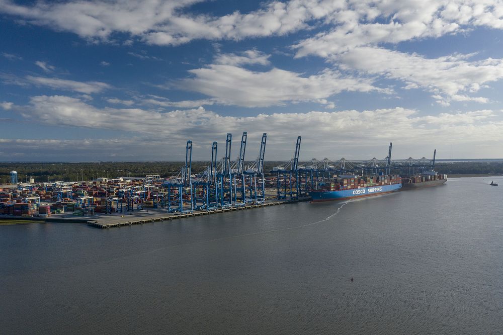 Two container ships docked at the Wando Welch Terminal (WWT) in Mount Pleasant, South Carolina, on November 19, 2020.