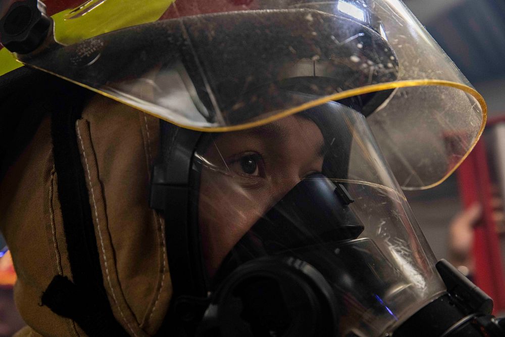 MEDITERRANEAN SEA (Feb. 24, 2021) Operations Specialist 2nd Class Nathaniel Valencia participates in a general quarters…