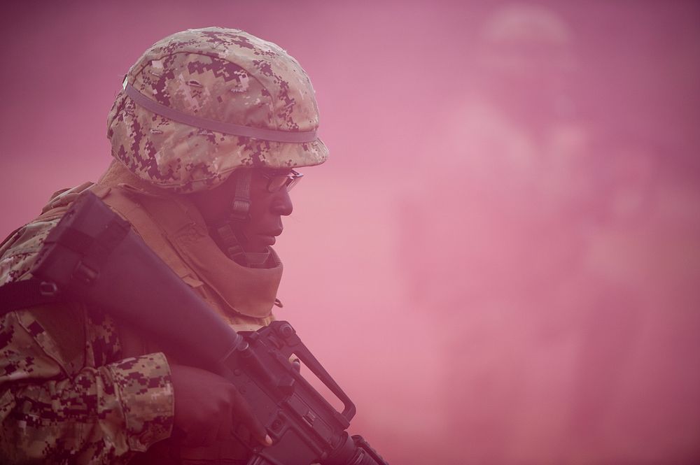 U.S. Sailors assigned to Naval Mobile Construction Battalion (NMCB) 74 defend a helicopter landing zone during a field…