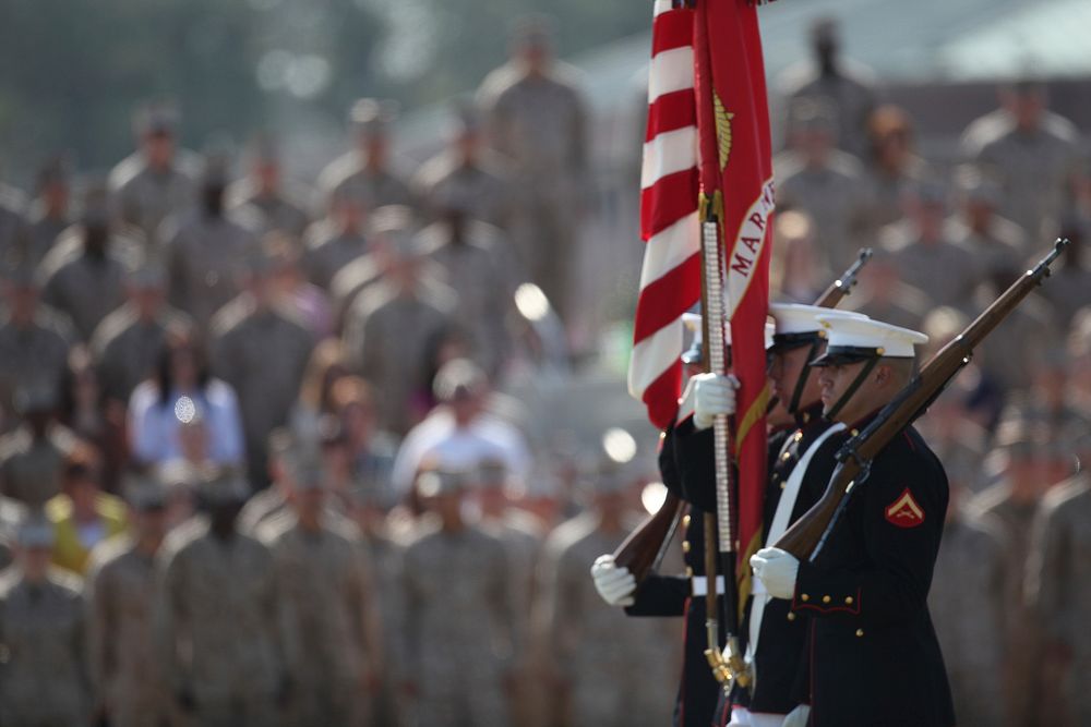 The U.S. Marine Corps Color Guard presents the colors at Marine Corps Base (MCB) Camp Lejeune, Mar. 14, 2012.