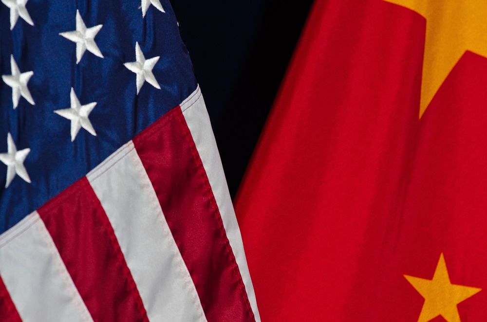 U.S. and China flags at the 23rd Session of the U.S. China Joint Commission on Commerce and Trade (JCCT) press conference…