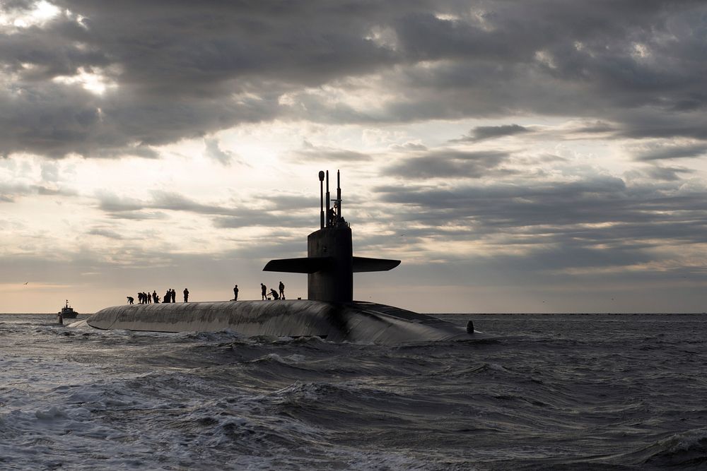 The ballistic missile submarine USS Rhode Island (SSBN 740) returns to Naval Submarine Base Kings Bay in Kings Bay, Georgia…